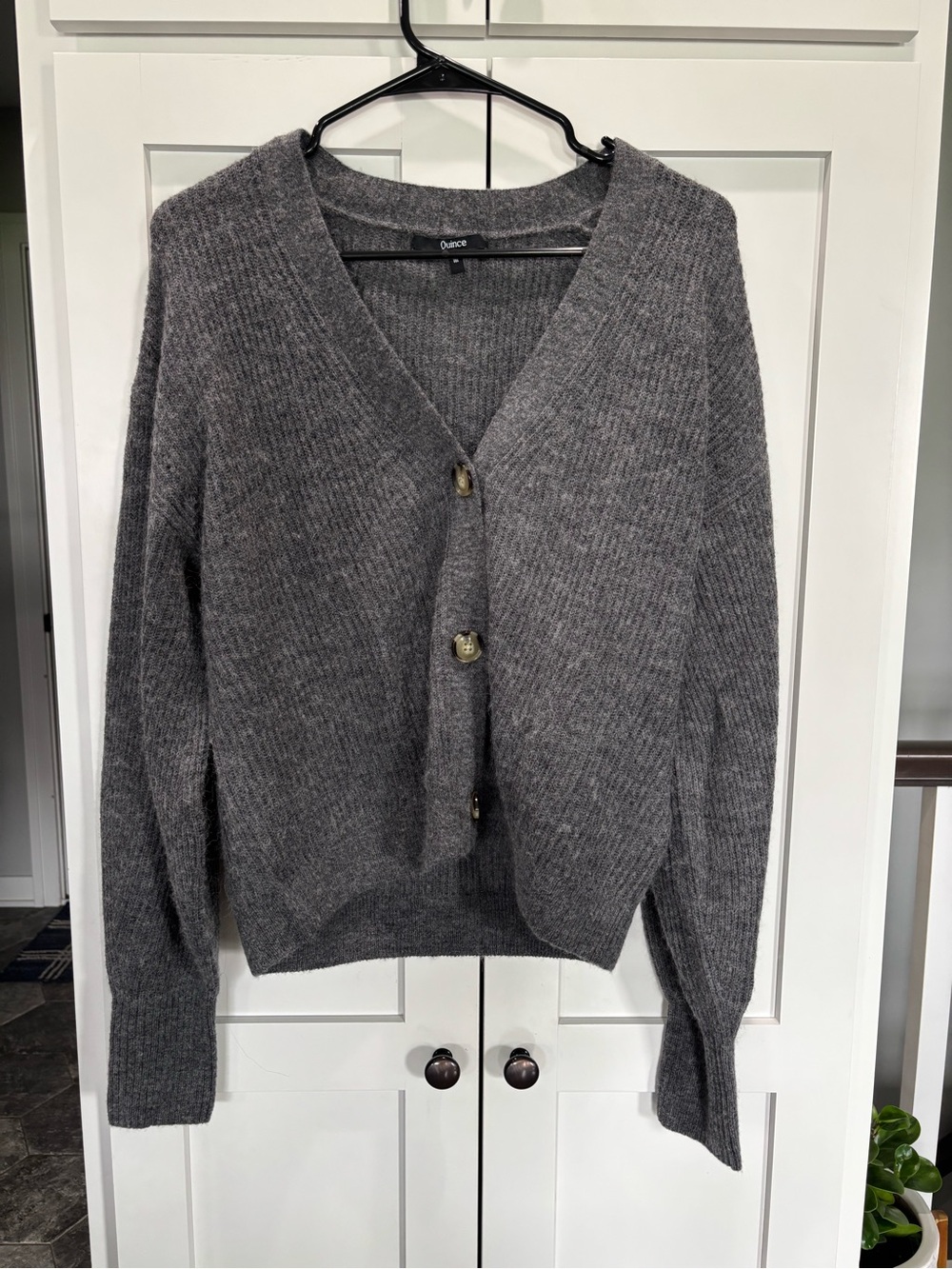 Quince Gray Merino Wool and Alpaca V-Neck Button Cardigan Sweater